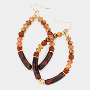 Leopard Patterned Resin Faceted Beaded Teardrop Earrings